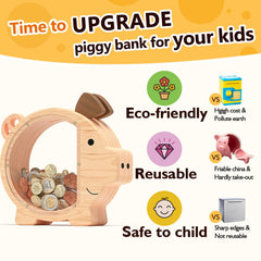 Summidate wooden piggy bank full-name engraving offers a personalized, memorable gift option.