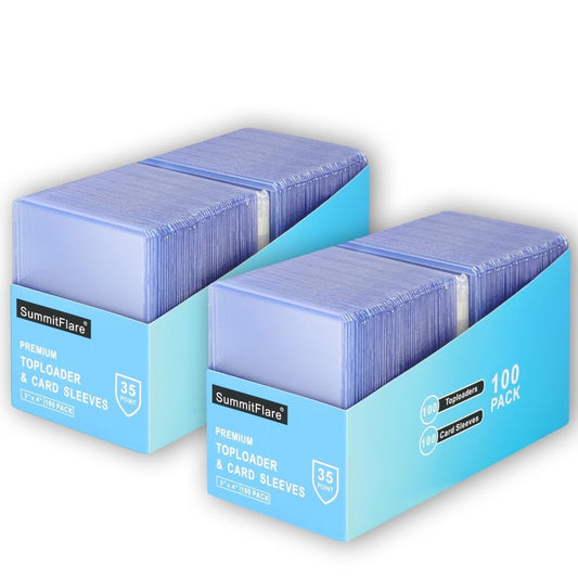 SummitFlare 400-card sleeve and top loader set in front view with crystal-clear protection.