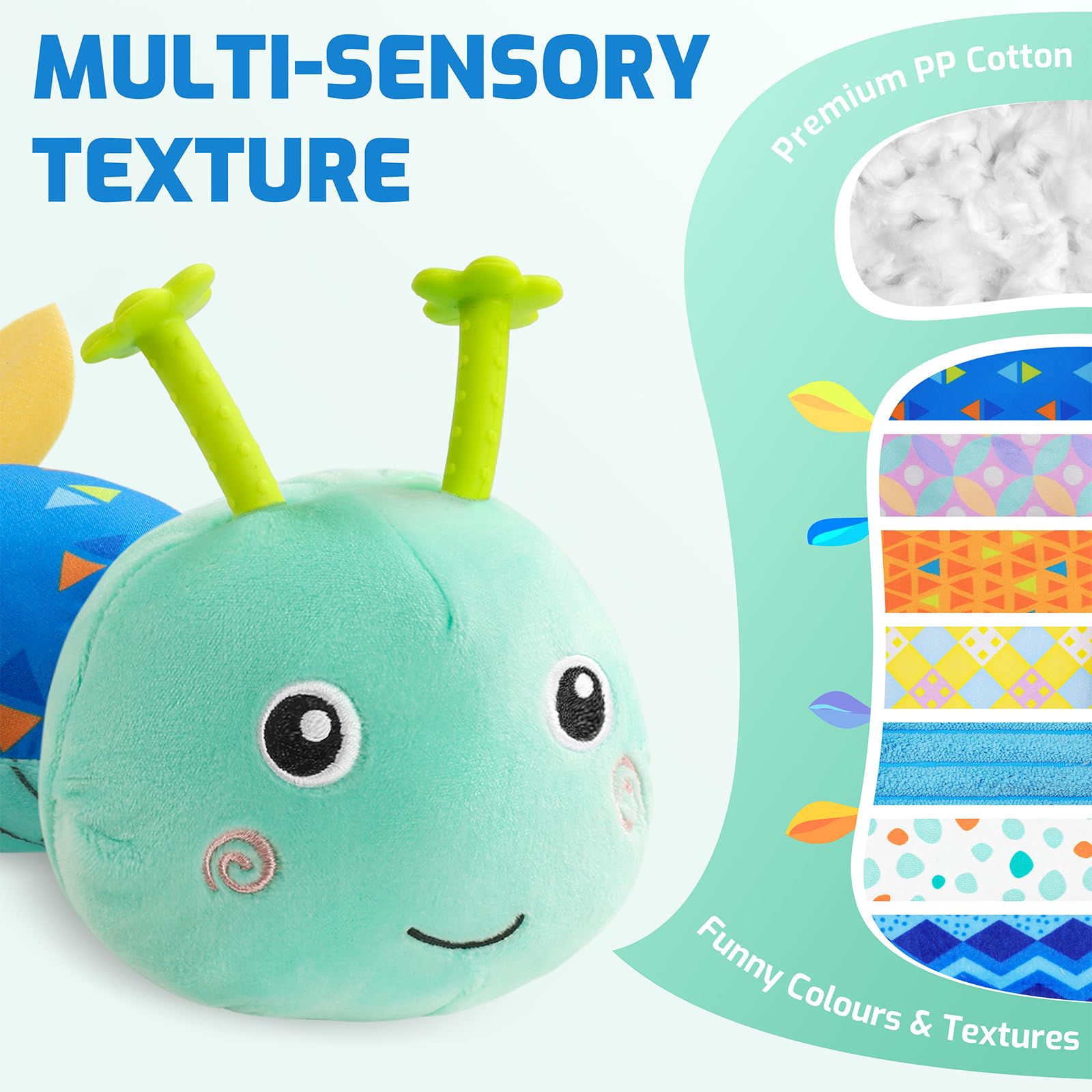Sumobaby caterpillar blue musical head for gentle lullaby play.