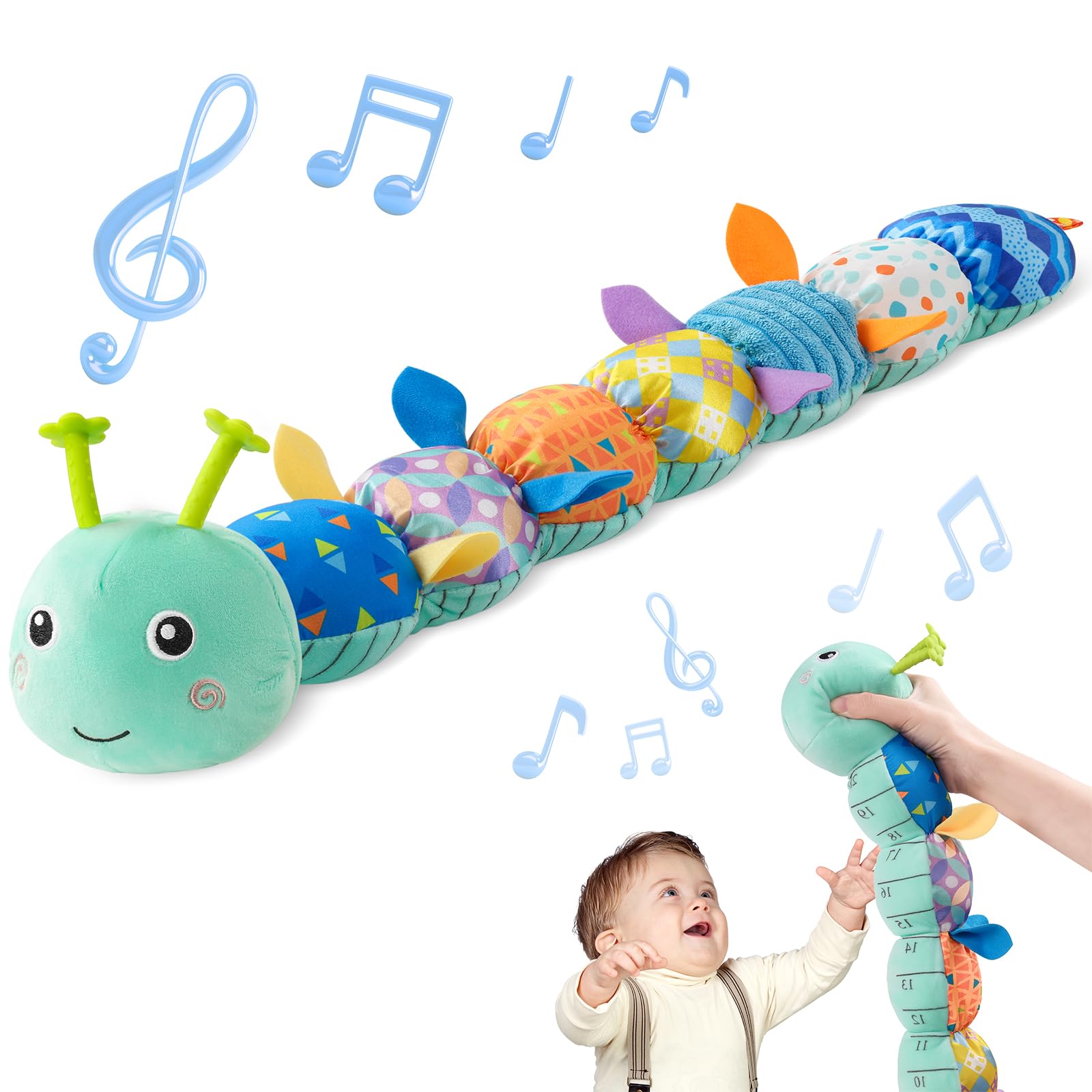 Sumobaby caterpillar blue teether aids soothing gums during teething.