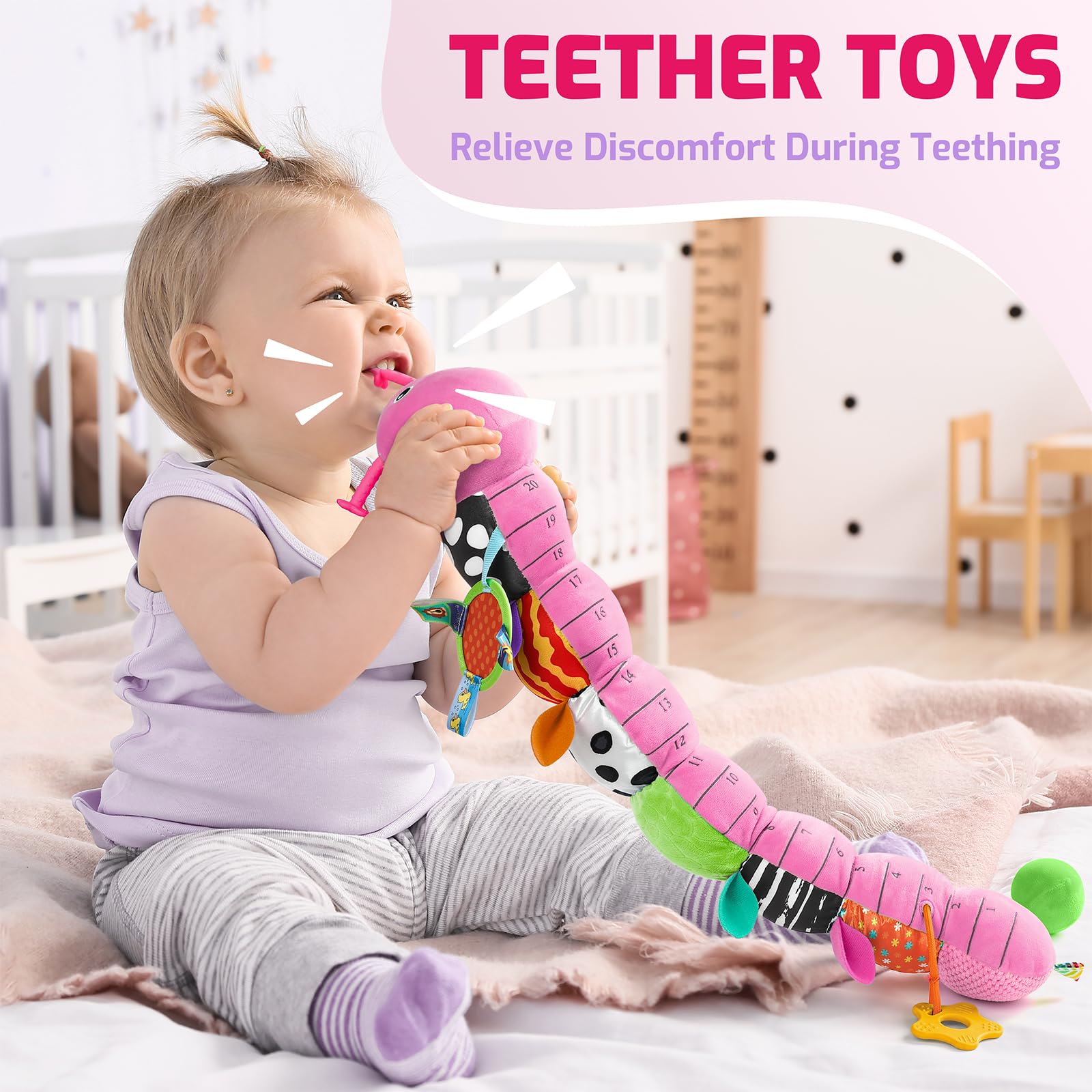 Sumobaby Caterpillar crinkle rattle toy adds tactile feedback and audible cues.