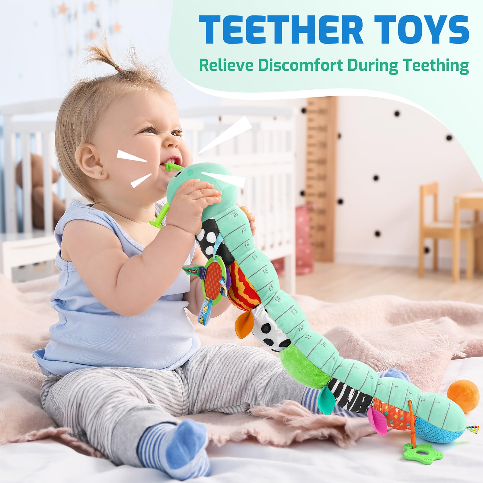 Sumobaby Caterpillar crinkle rattle offers tactile and auditory engagement
