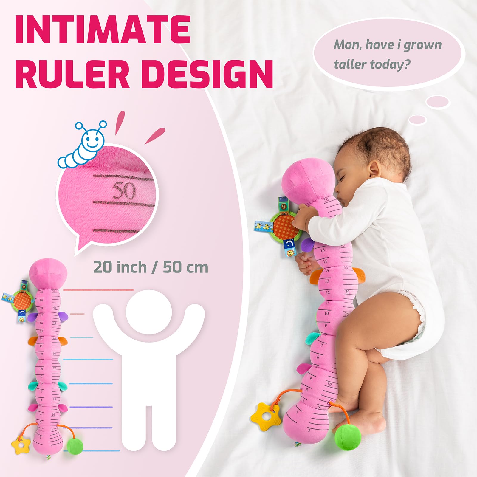 Sumobaby Caterpillar growth ruler on belly helps track height during playtime.