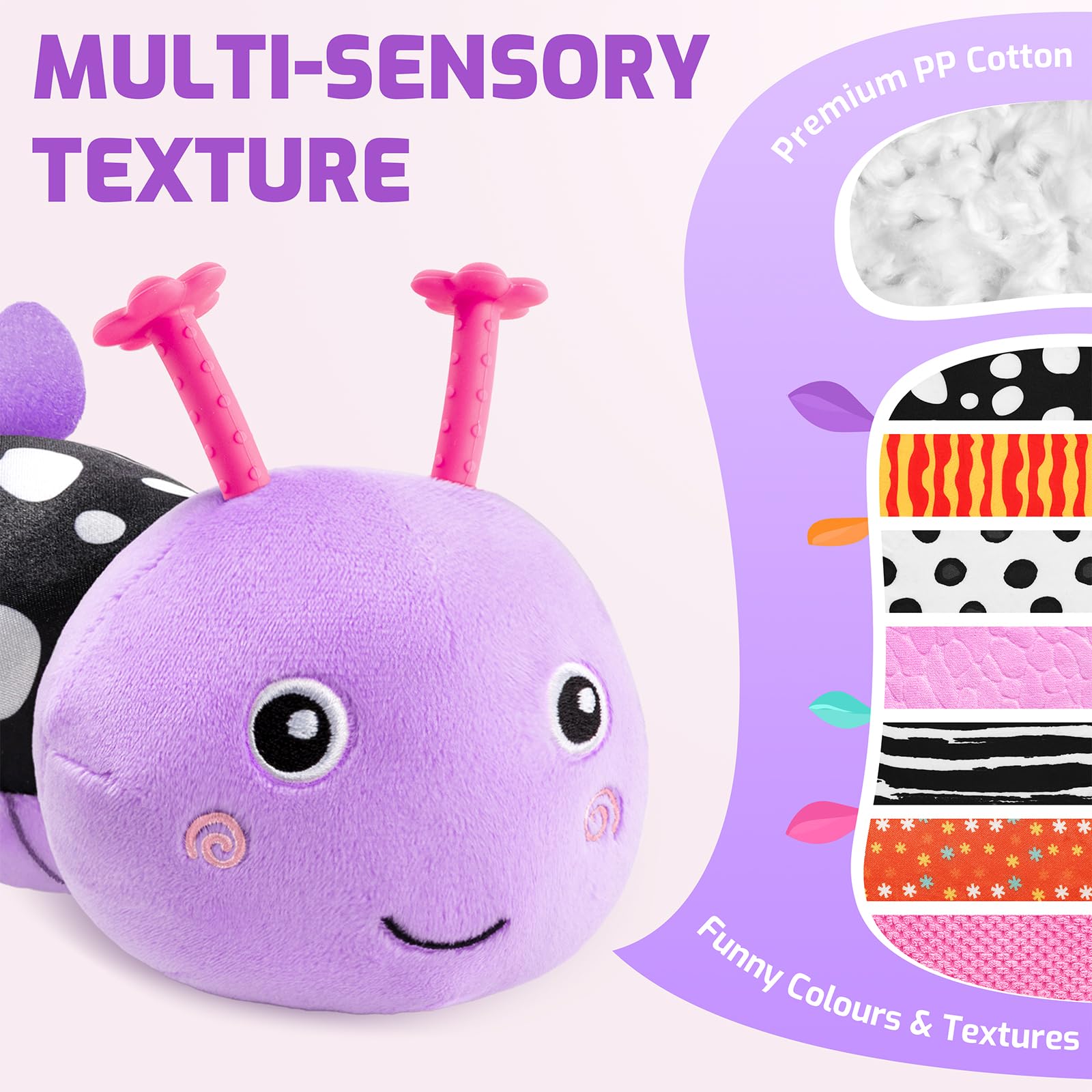 Sumobaby caterpillar head music box promotes early auditory curiosity.