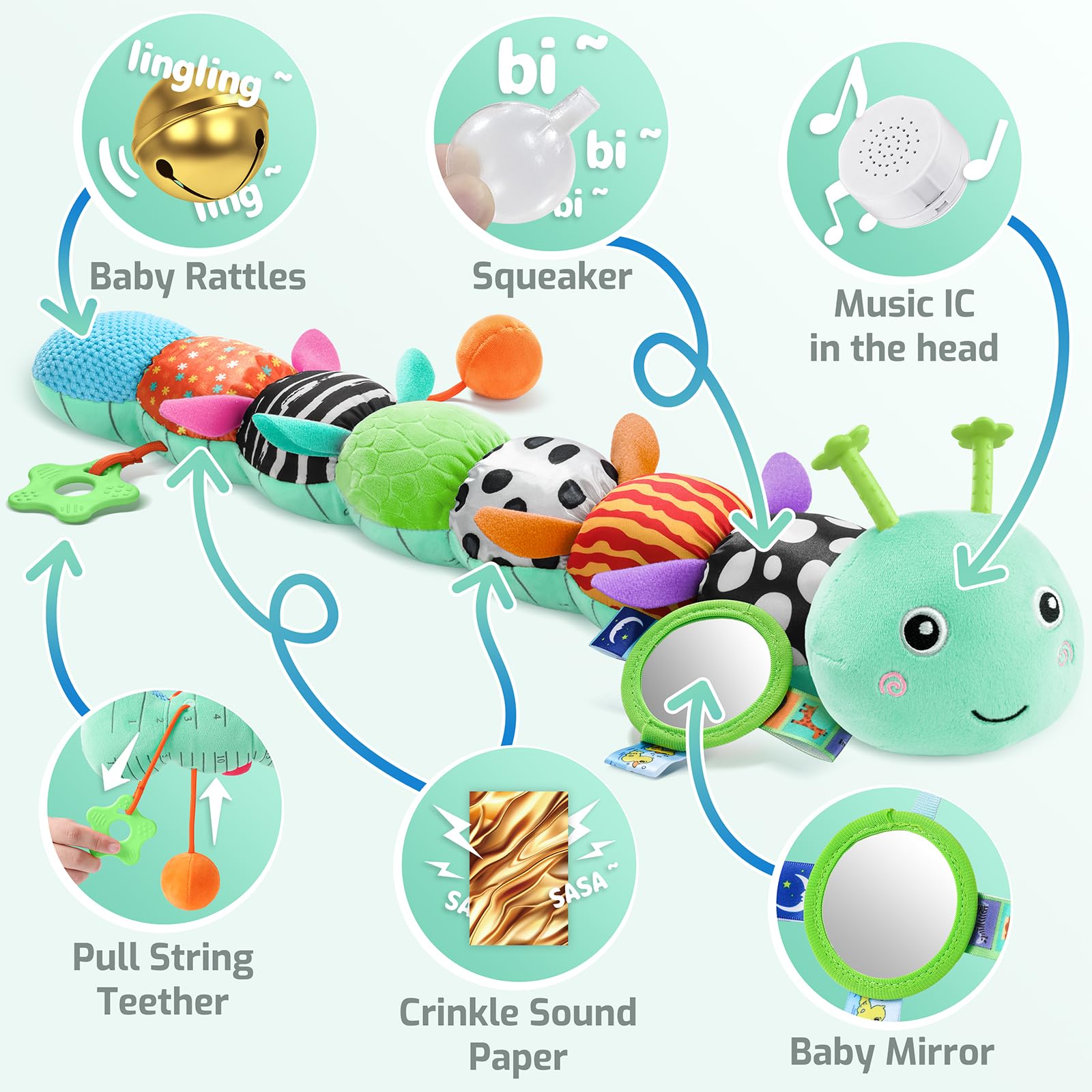 Sumobaby Caterpillar pull-string promotes fine motor exploration