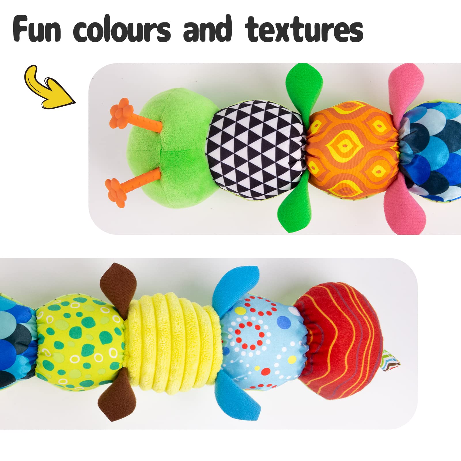 Sumobaby caterpillar toy bright colors and fabrics for visual development