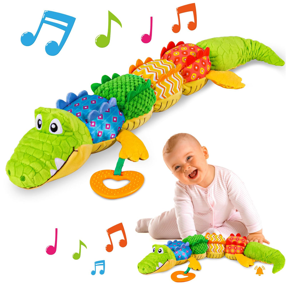 Sumobaby crocodile musical toy head features a melody for soothing tummy time.