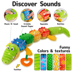 Sumobaby crocodile tail rattle adds playful sound during playtime.