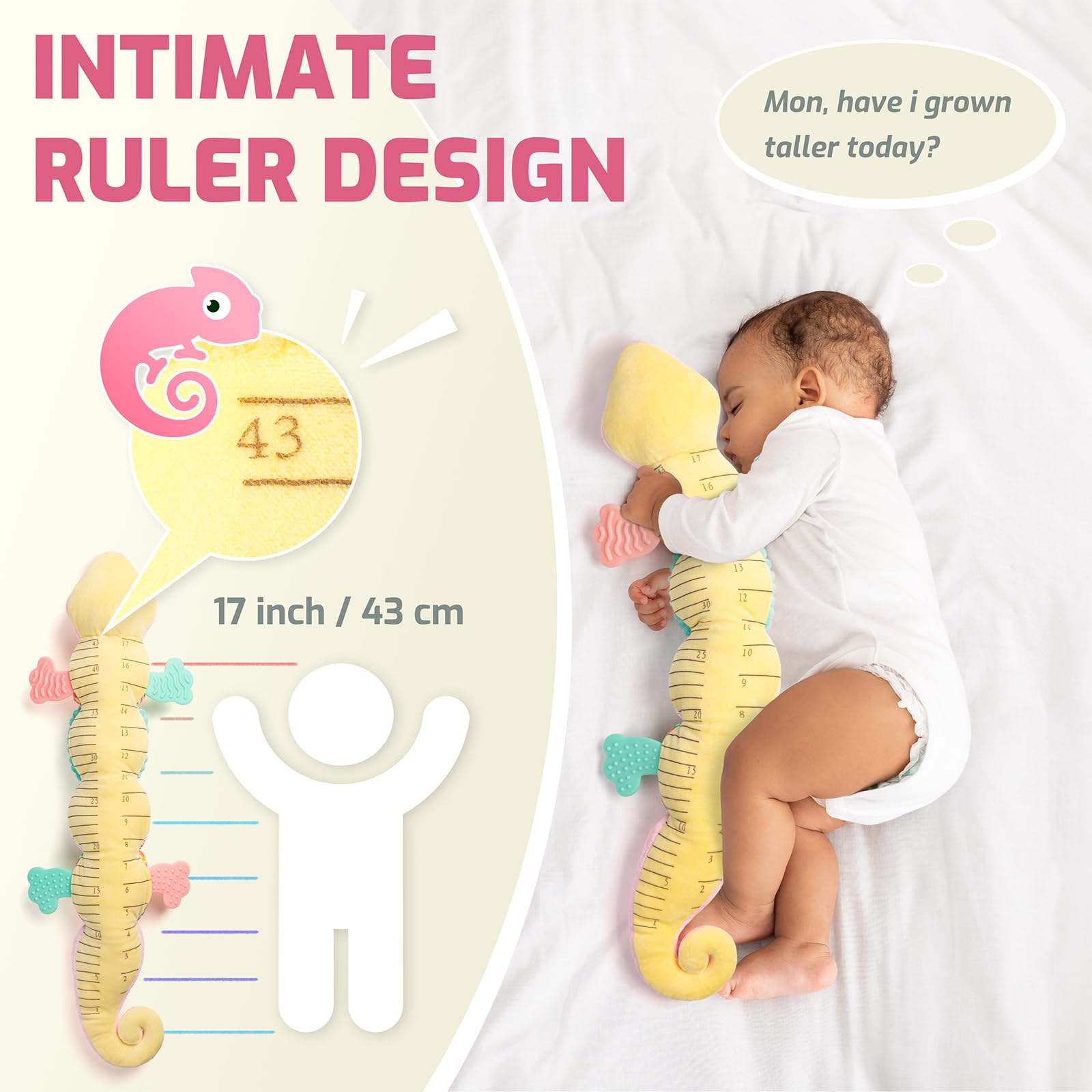 Sumobaby dinosaur teething-friendly head offers gentle relief during teething moments.