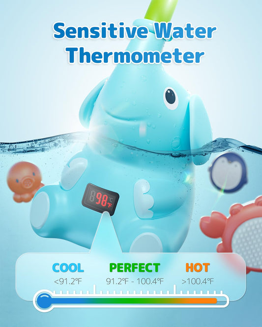 Sumobaby penguin-head bath toy with varied water flow for interactive bathing.