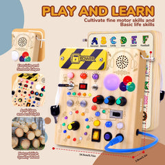 Sumsoltic Busy Board showcases a single-piece wooden construction with a smooth finish.