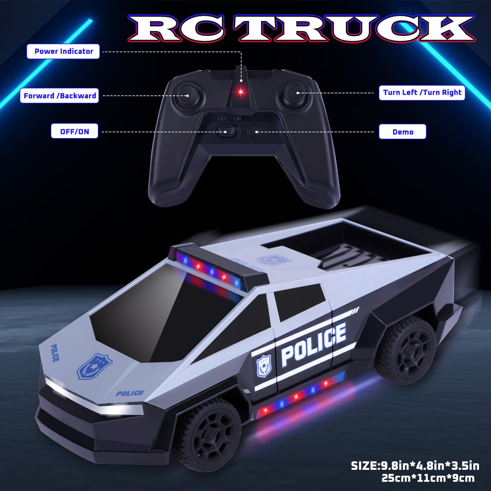 Sumsoltic police car side LED lights add dramatic visibility for play.