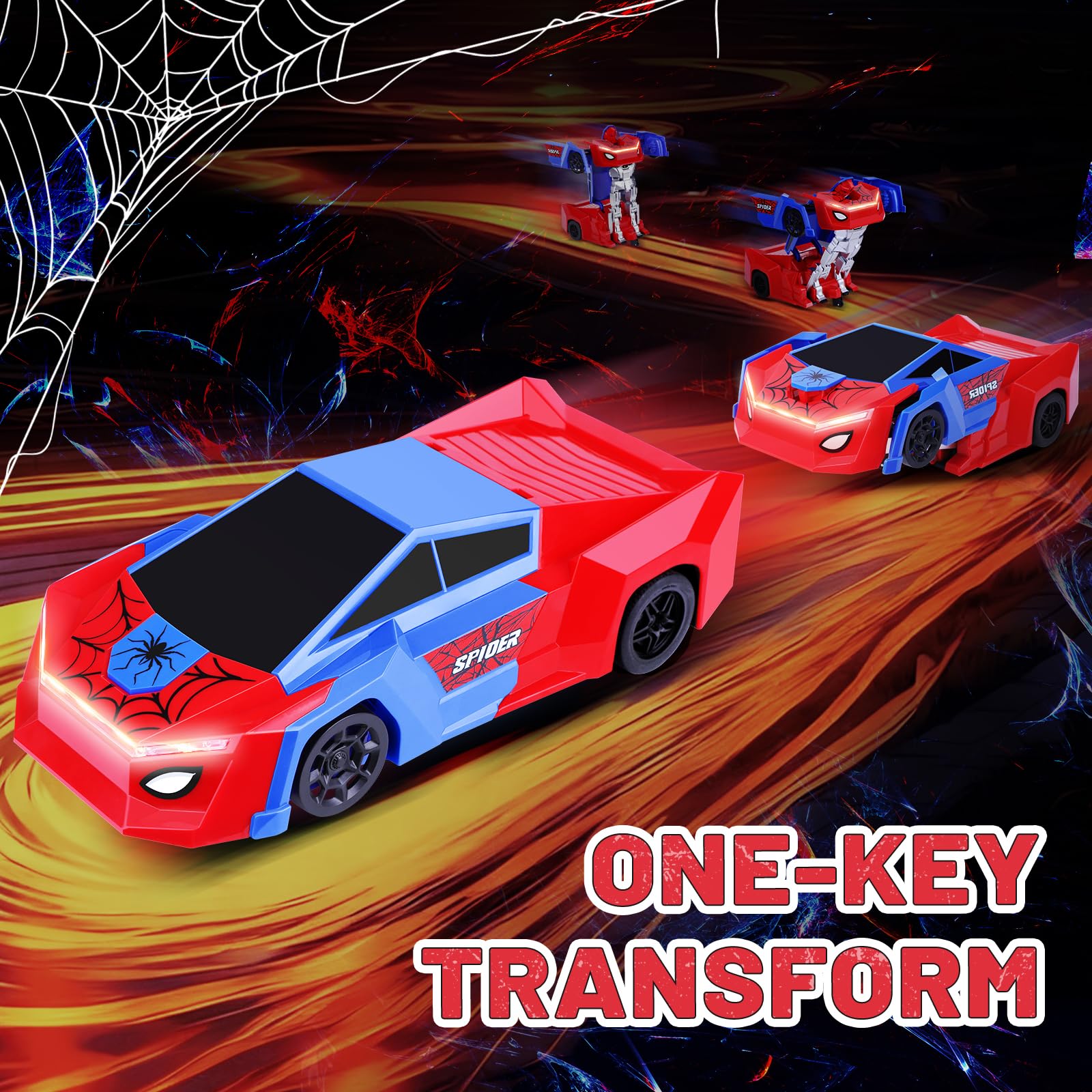 Sumsoltic transformer car spider design lights amplify nighttime adventures.