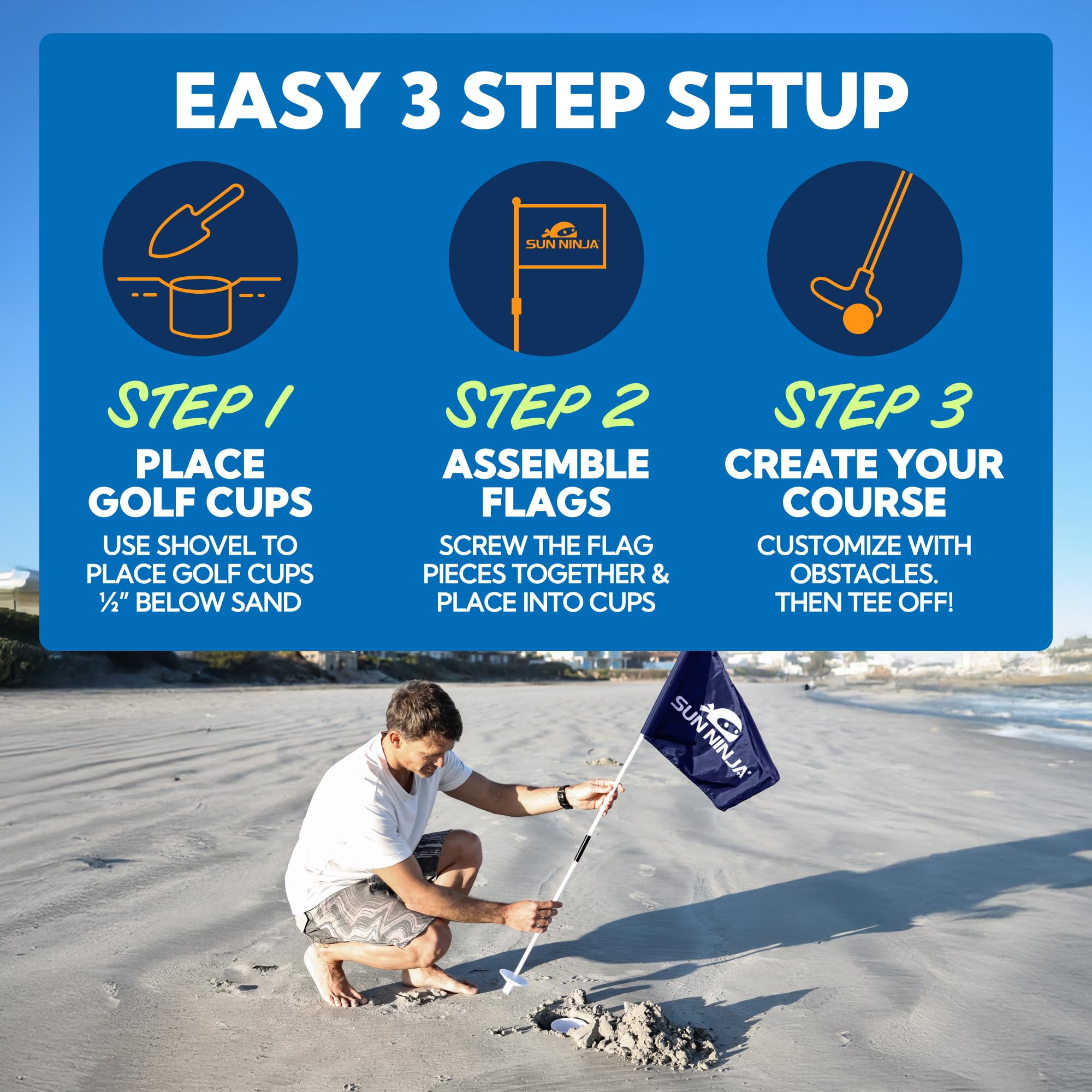 SUN NINJA Beach Golf Set travels easily in its carry bag.
