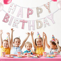 Suncalla floral-themed banner enhances birthday décor detail