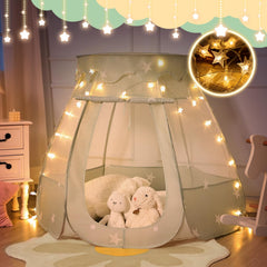 Suncuber tent shows detachable skylight adding ambient light for cozy reading.