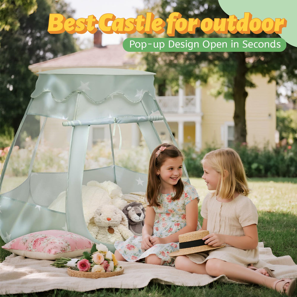 Suncuber tent features a roll-up door for easy access during playtime.