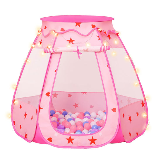 Suncuber Pop Up Princess Tent with star light adds magical ambiance for cozy storytelling.