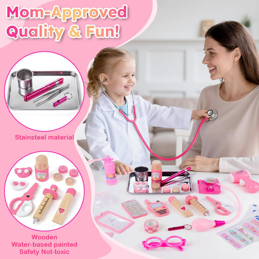 Sundaymot Doctor Kit girls coats and hats for authentic doctor role play and storytelling.