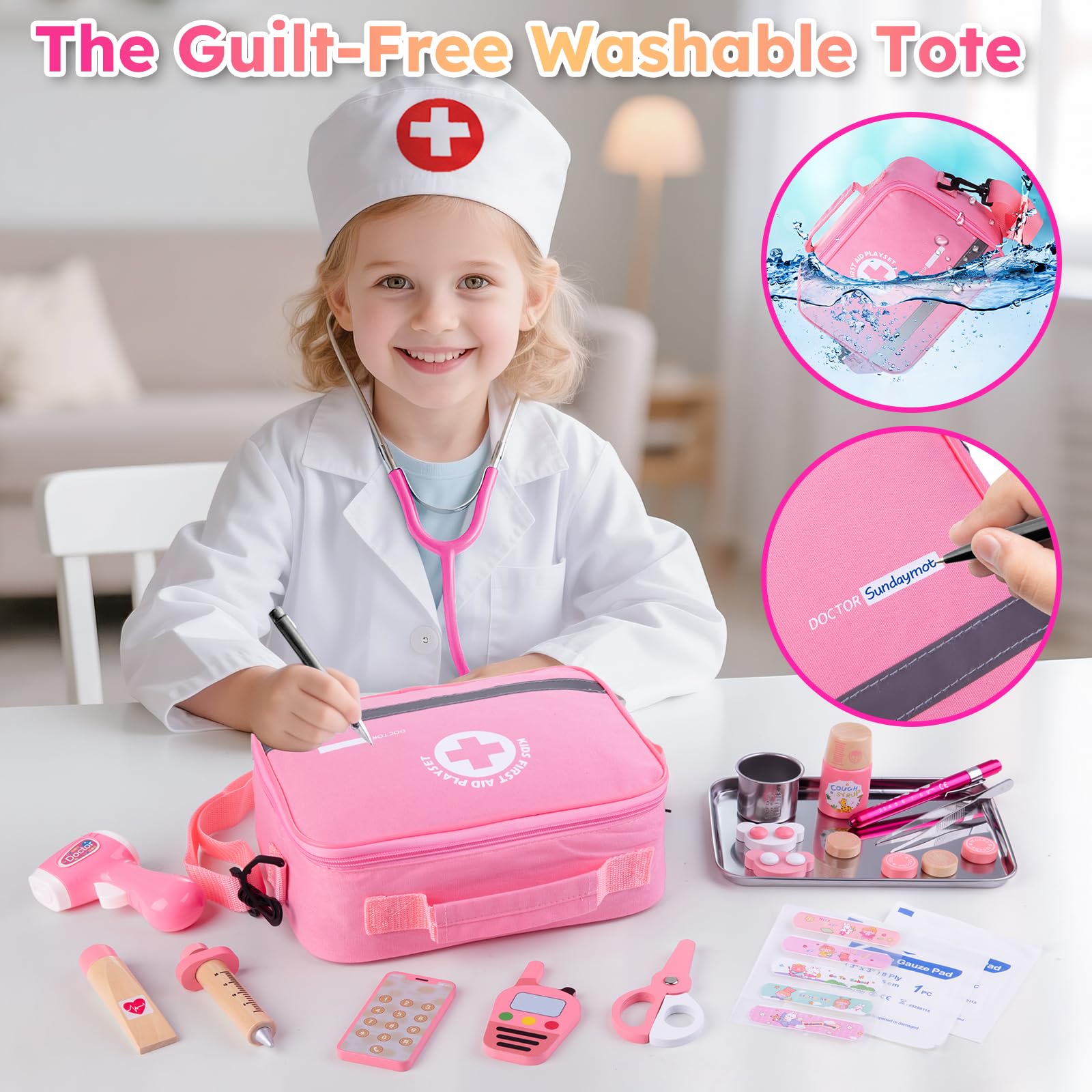 Sundaymot Doctor Kit medical tray supports organized pretend clinics and orderly play sessions.