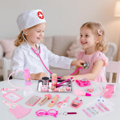 Sundaymot Doctor Kit wooden syringe adds tactile realism for careful hand-eye coordination.