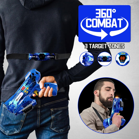 Sundelta laser tag guns side view showing textured grip and durable design for outdoor play.