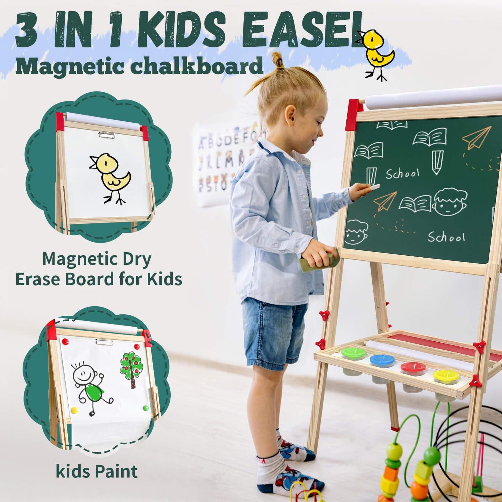 SUNFATT adjustable-height easel supports growing children for comfortable art sessions