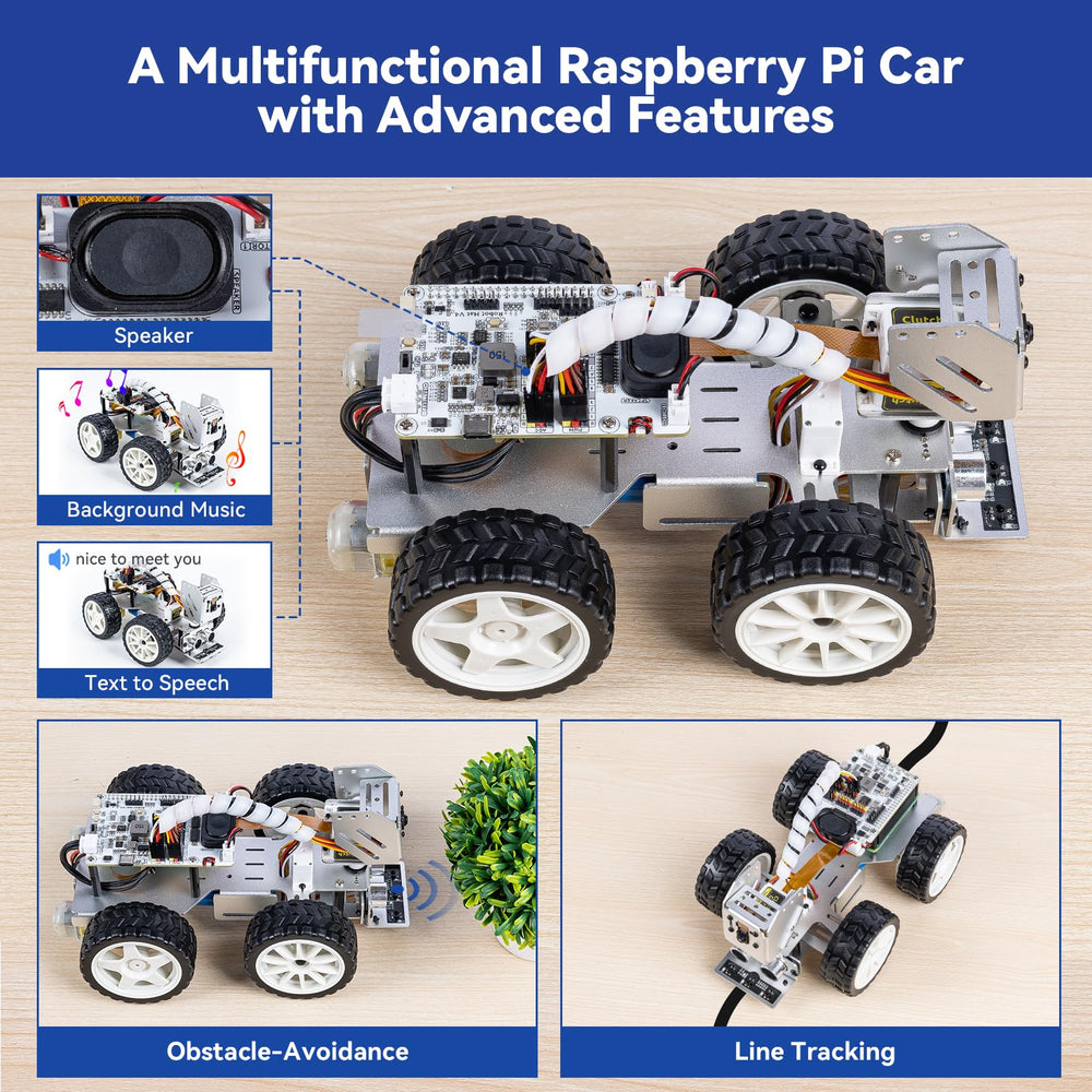 SunFounder PiCar-X camera-mic setup enables video recognition and voice input.
