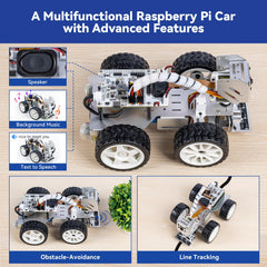 SunFounder PiCar-X camera-mic setup enables video recognition and voice input.