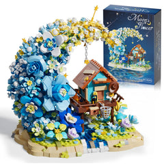 SUNHABI Moon Flower mini bricks reveal a fairy cabin—perfect for a desk display.