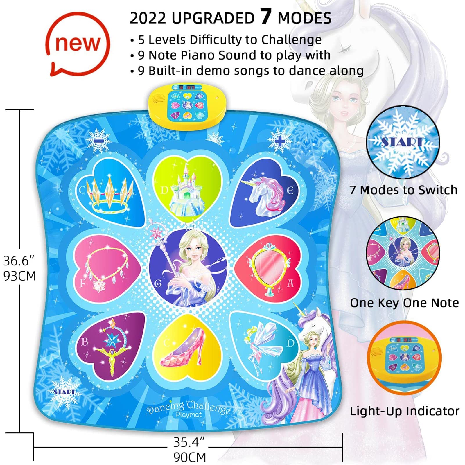 SUNLIN dance mat showing 7 modes and 9 built in songs for varied play.
