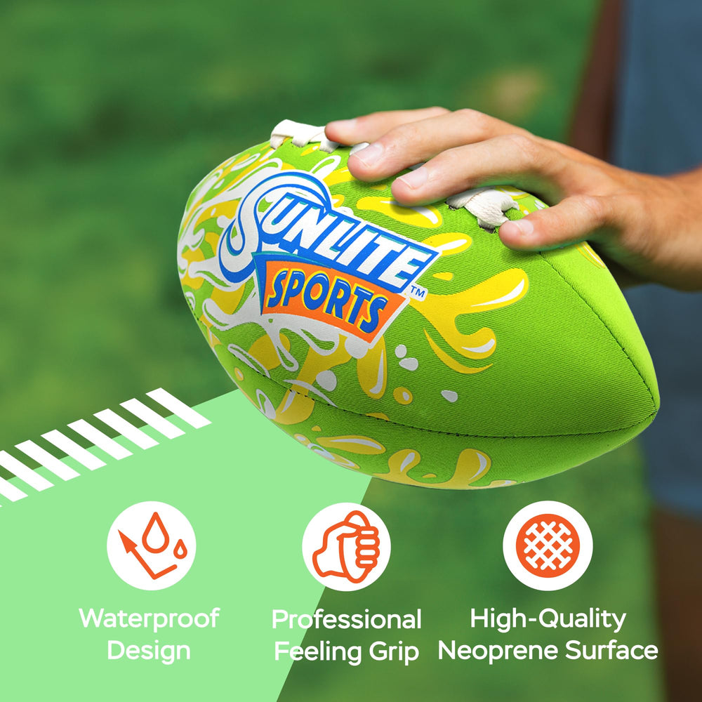 Sunlite Sports Waterproof Football on lawn for backyard fun.