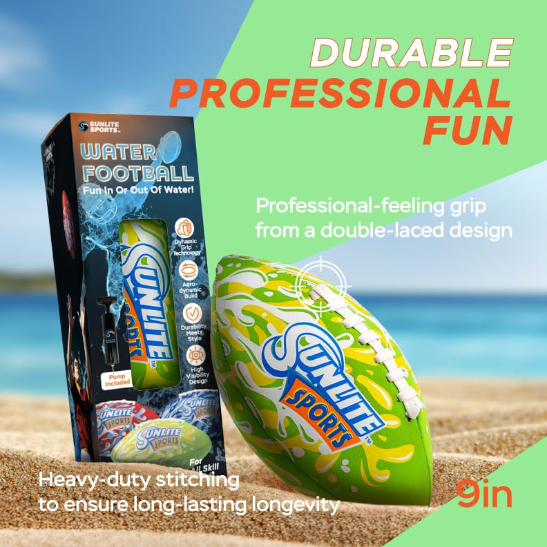 Sunlite Sports Waterproof Football includes a travel pump for quick setup.