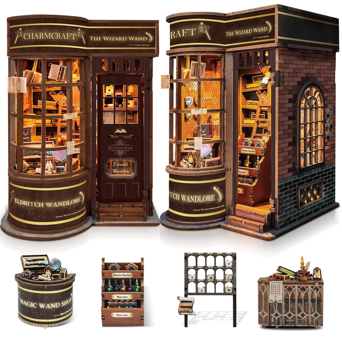 SUNNINO Book Nook Kit wand diorama showcases vintage magic shop display for shelves.
