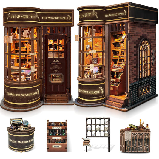 SUNNINO Book Nook Kit wand diorama showcases vintage magic shop display for shelves.