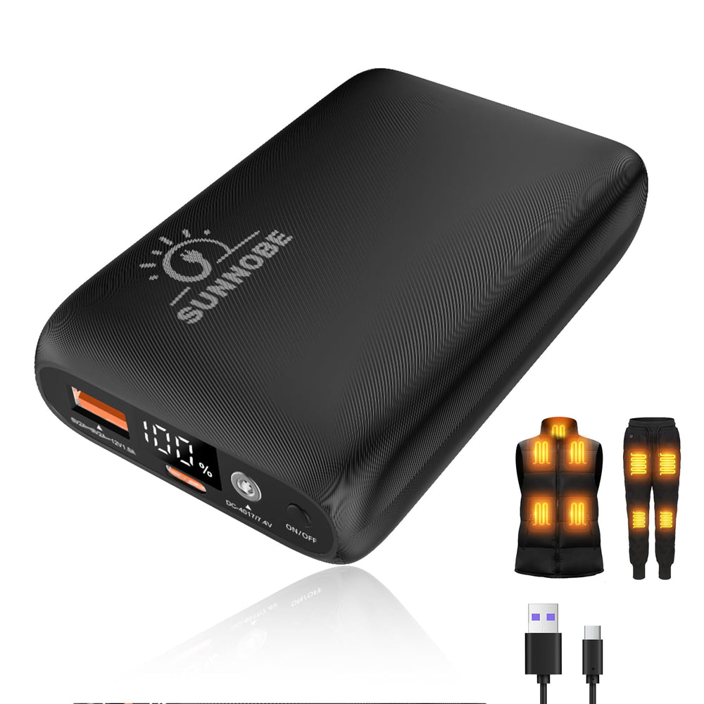 SUNNOBE 7.4V 16000mAh battery pack front view powers on-the-go warmth