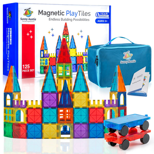 Sunny Auntie Magnetic Tiles 125-Pcs set parts for imaginative building fun