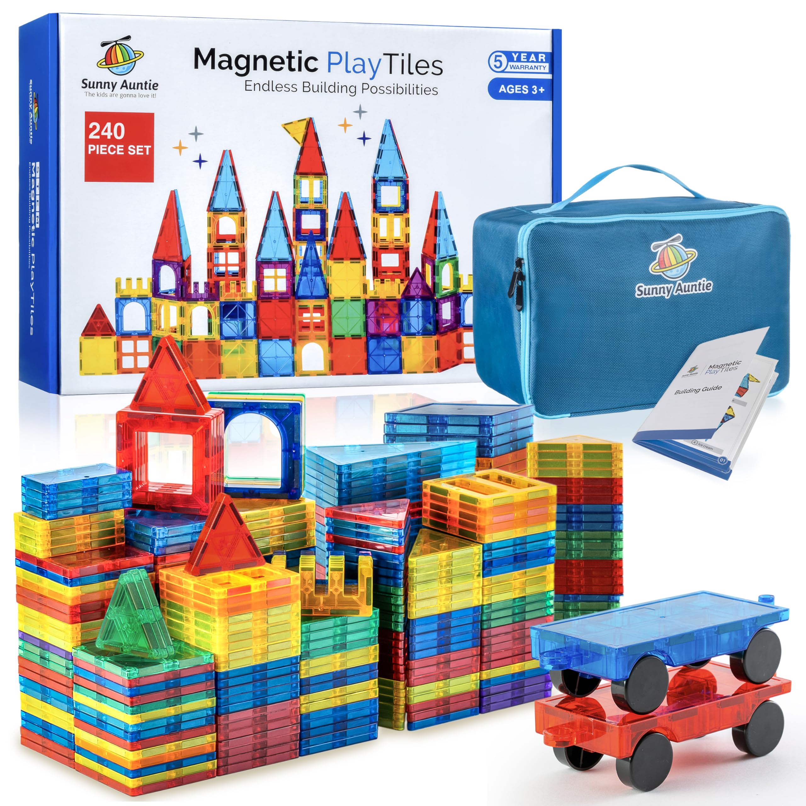 Sunny Auntie magnetic tiles 240 pcs xl set show vibrant colors for creative building