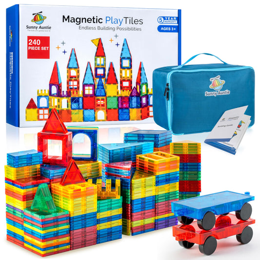 Sunny Auntie magnetic tiles 240 pcs xl set show vibrant colors for creative building