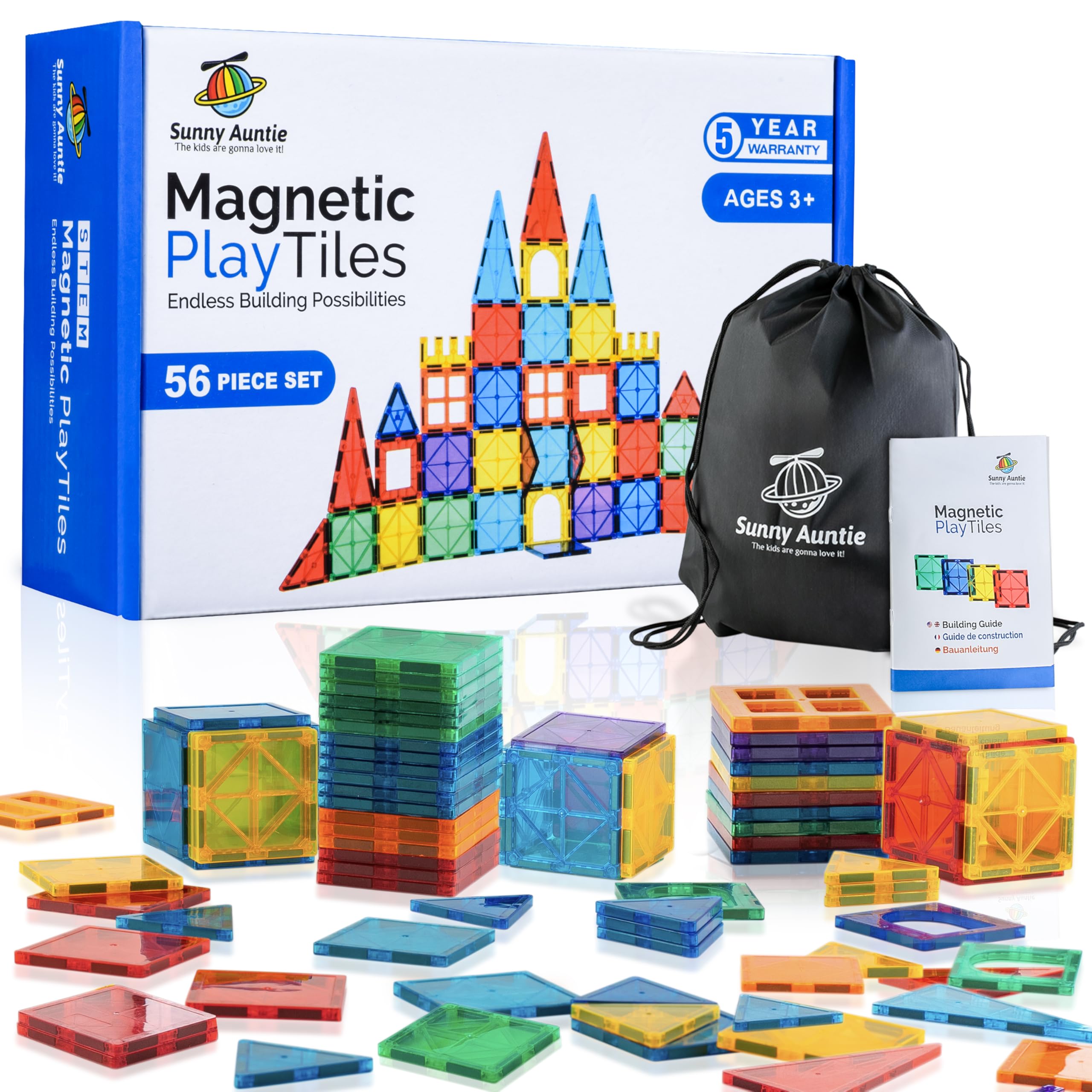 Sunny Auntie magnetic tiles 56 pcs full set for imaginative building play.