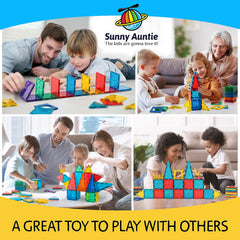 Sunny Auntie magnetic tiles assembly-models showcase building skills.