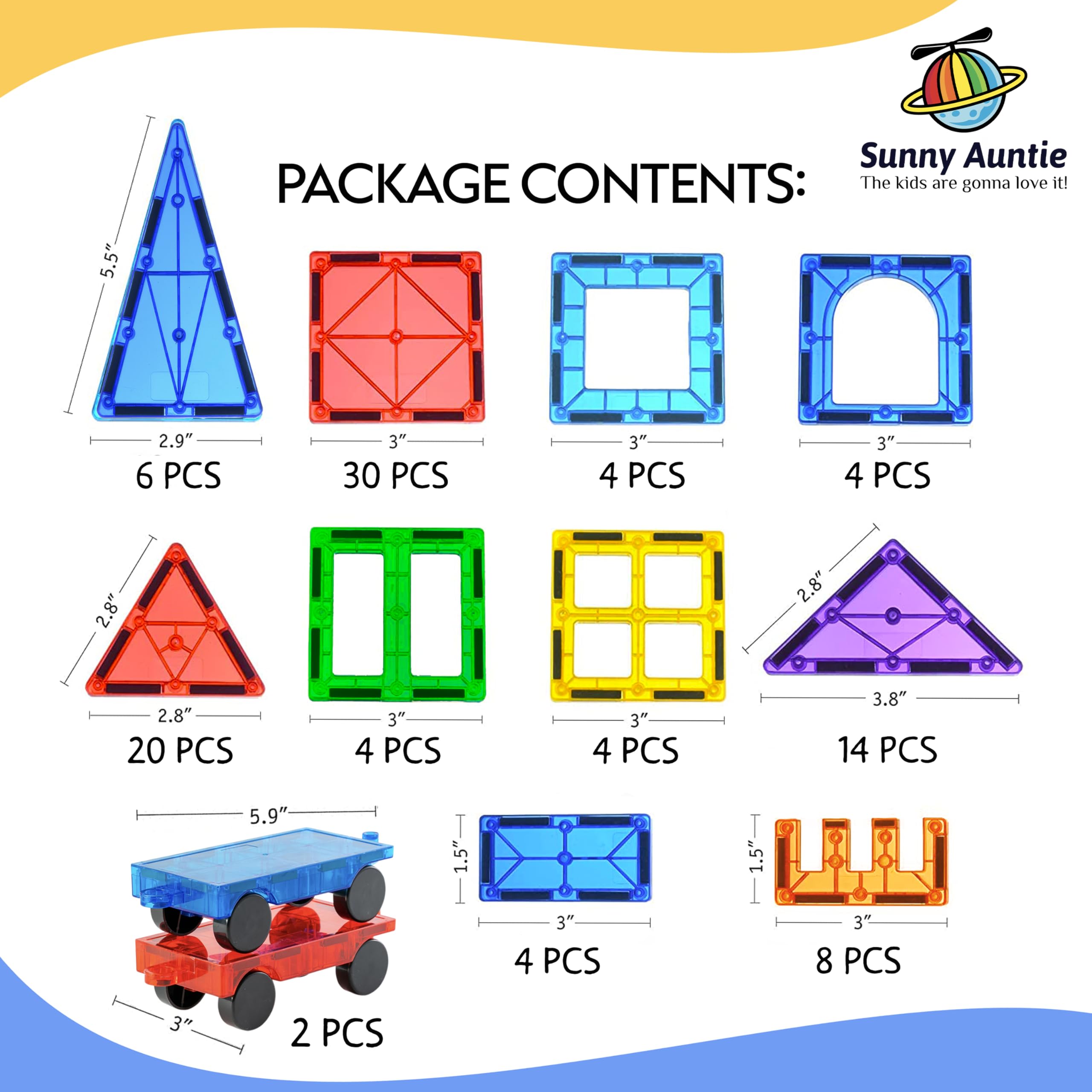 Sunny Auntie Magnetic Tiles 100-pcs set suits home, school, and travel play.