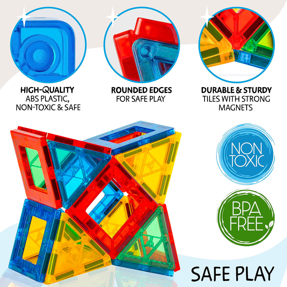 Sunny Auntie magnetic tiles guide-booklet close-up with build ideas.