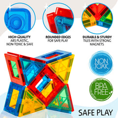 Sunny Auntie magnetic tiles guide-booklet close-up with build ideas.