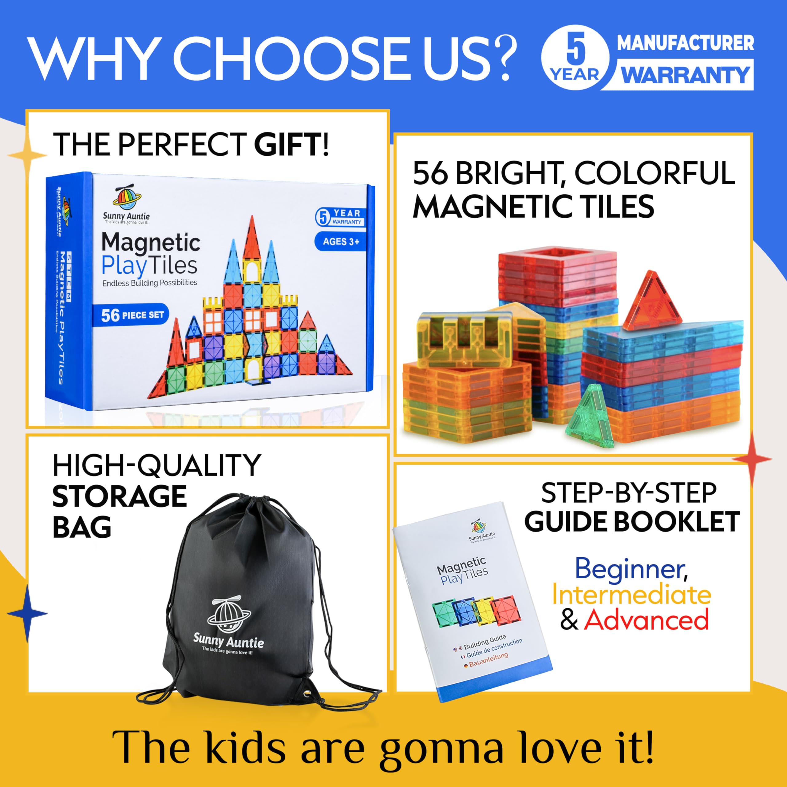 Sunny Auntie magnetic tiles kid-building scene for hands-on creativity.