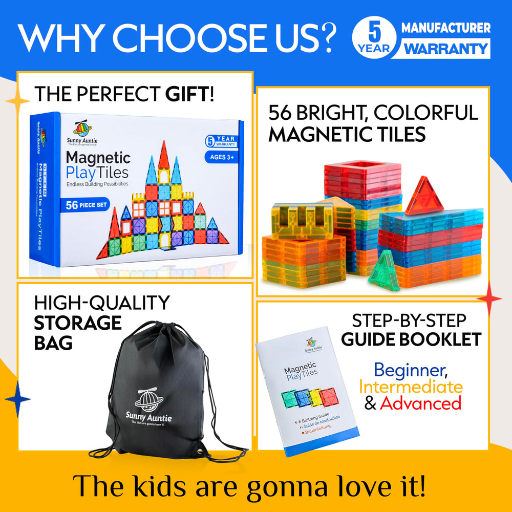 Sunny Auntie magnetic tiles kid-building scene for hands-on creativity.