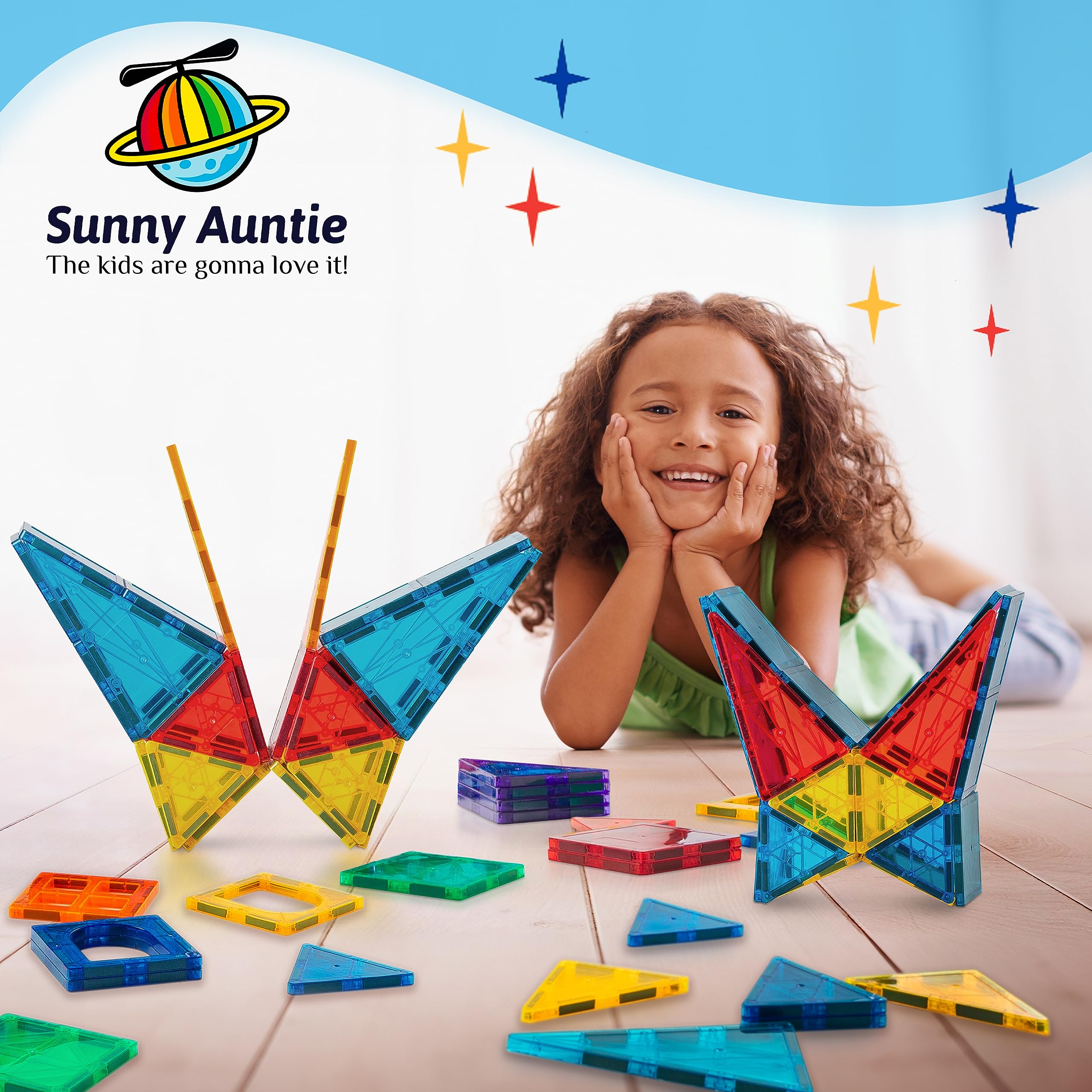 Sunny Auntie Magnetic Tiles durable design encourages hours of focused building.