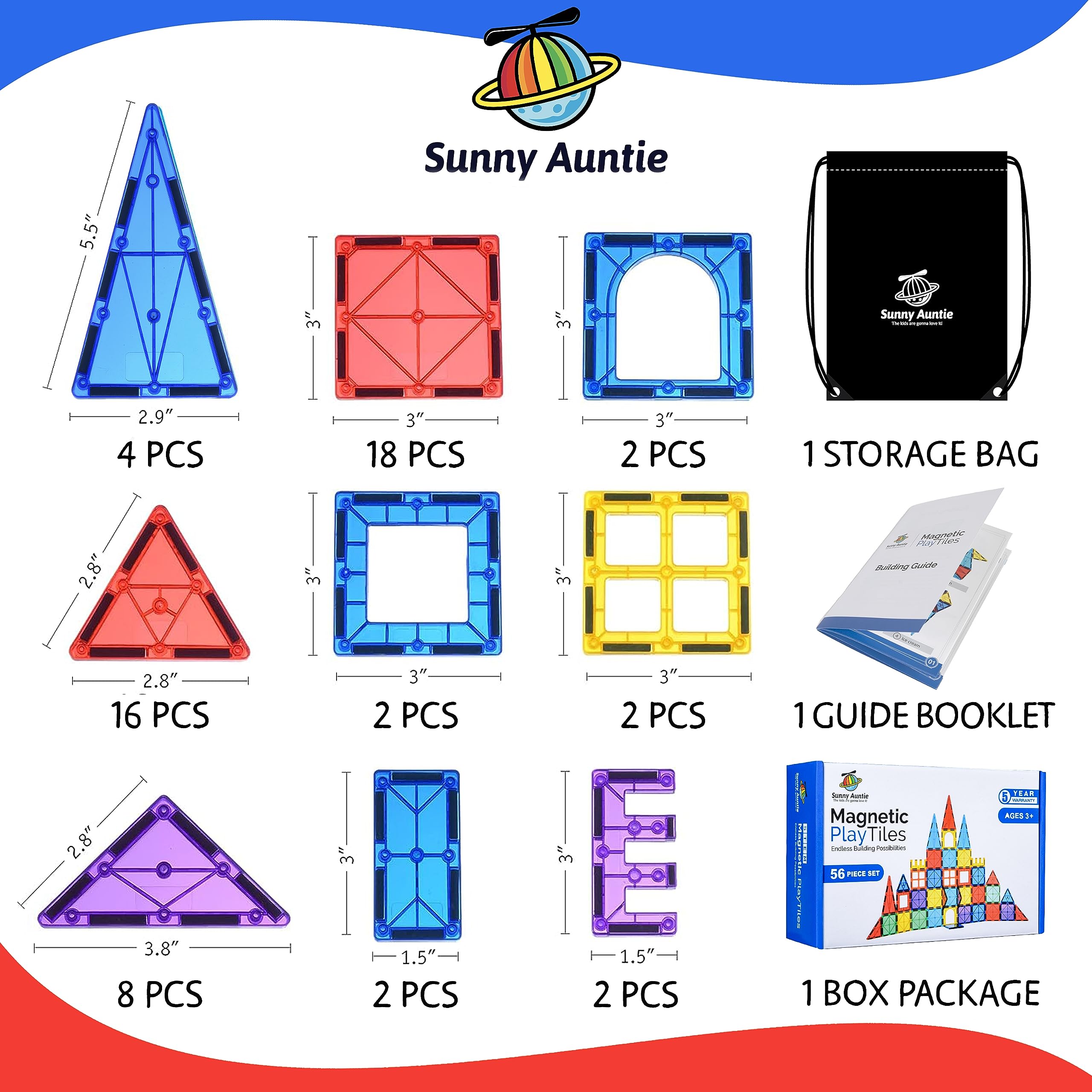Sunny Auntie magnetic tiles safe rounded edges for kids.