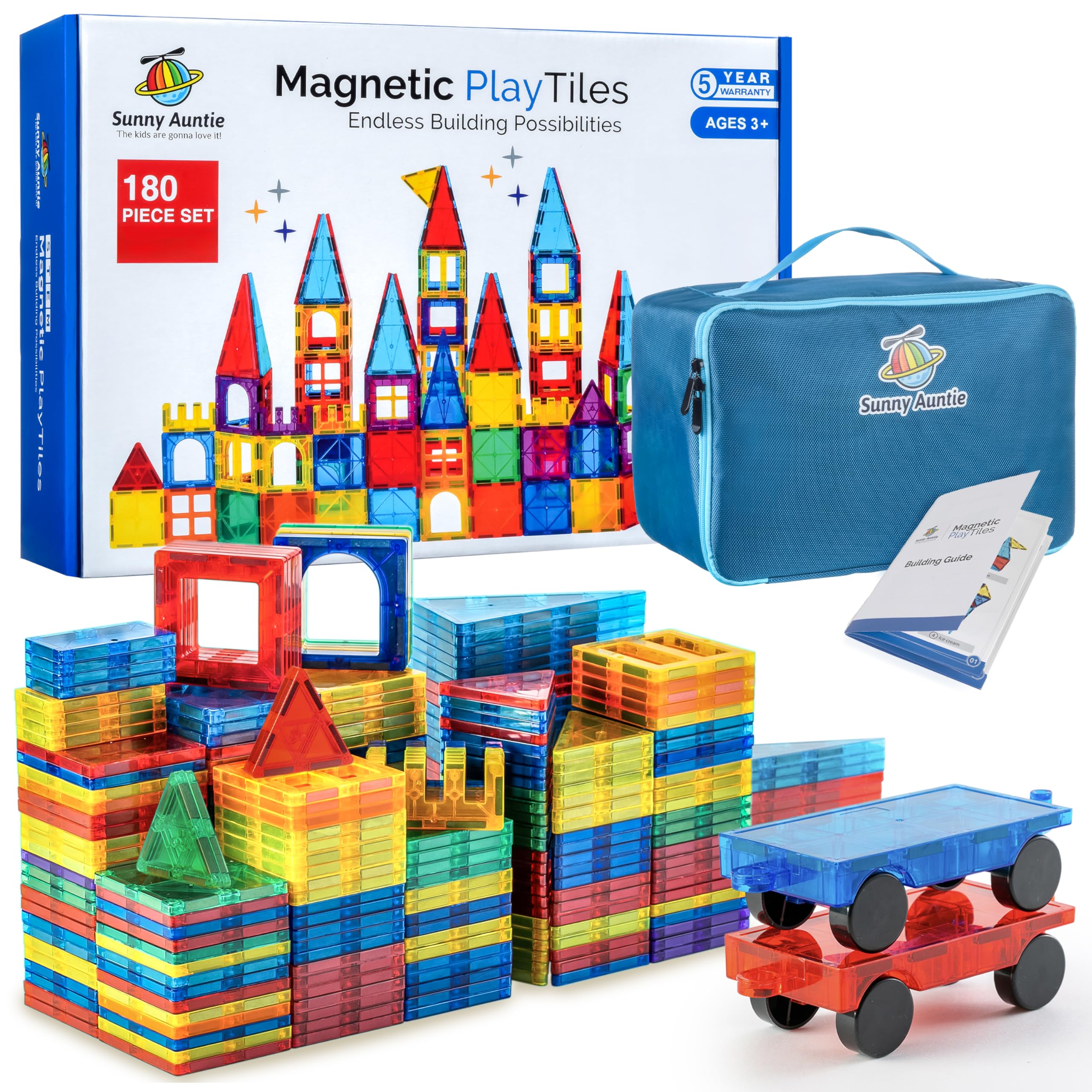 Sunny Auntie Magnetic Tiles spread with bright colors for imaginative building.