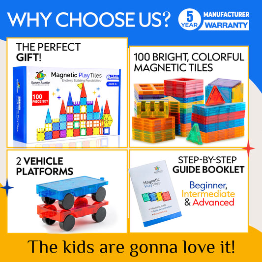 Sunny Auntie Magnetic Tiles two cars enable fast, imaginative builds.